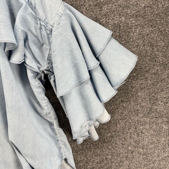 LC Lauren Conrad Blouse Top Womens XL Blue Round Neck Ruffle Cottagecore Boho - Picture 3 of 8